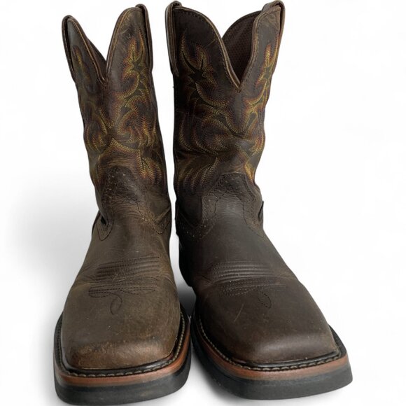 Justin Waterproof Leather Western Square Toe Cowboy Work Biker Boots Men's 8 D - Picture 1 of 14